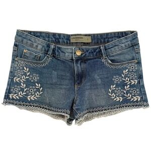 Clockhouse Womens Blue Embroidered Floral Denim Shorts Medium Wash Size 38